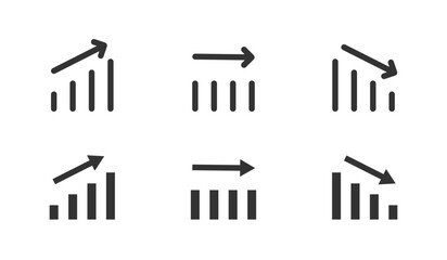 Analytics chart icon. Business graphs showing growth, stability and decline vector illustration. Data analysis and financial performance report symbol. Trend metrics visualization sign.