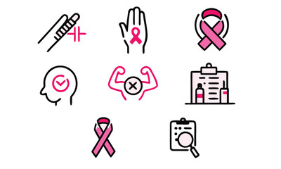 Cancer Awareness Ribbon Icons & Cancer Care Symbol Vector Set