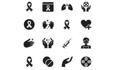 Cancer Awareness Ribbon Icons & Cancer Care Symbol Vector Set