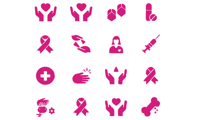 Cancer Awareness Ribbon Icons & Cancer Care Symbol Vector Set