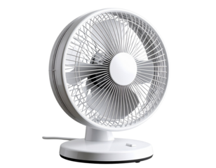 Tilted White Desk Fan in 3/4 Angle with Adjustable Neck, Minimalist Design
