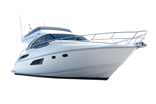 Sleek white motor yacht at sea