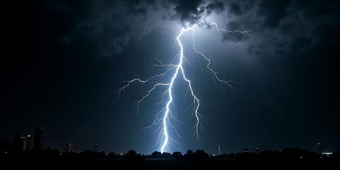 Blue lightning on a black background. Bad weather. Lightning bolts. Thunder.