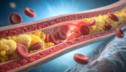 Medical Illustration of Artery Clogged by Fat and Plaque (Atherosclerosis)
