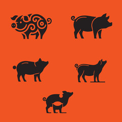  pig vector set silhouette 