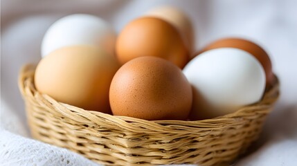 Eggs in a woven basket.