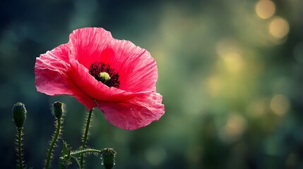 Vibrant pink poppy in a soft, blurred background.
