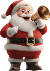 3D Cartoon Santa Claus Announcing Through Megaphone – Christmas Announcement - Santa with Loudspeaker