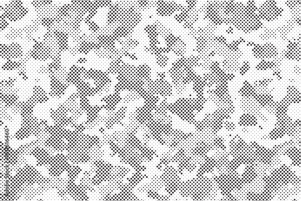 Poster abstract halftone seamless camouflage pattern. repeating digital dotted hexagonal camo military text