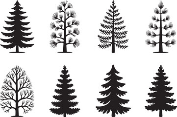 Obraz premium Vintage Forest Tree Silhouettes Pine and Fir Side Profiles, Nature Clipart CollectionVintage Forest Tree Silhouettes Pine and Fir Side Profiles, Nature Clipart Collection