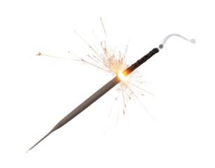 Burned-Out Sparkler Stick with Smoke Trail, Top-Down View, Isolated PNG