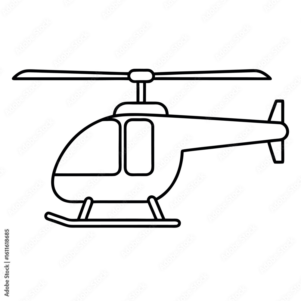 Poster helicopter design with main and tail rotor in linear format vector illustration