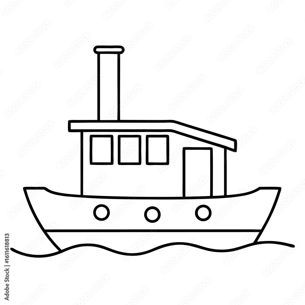 Poster houseboat vector illustration floating structure with chimney design element