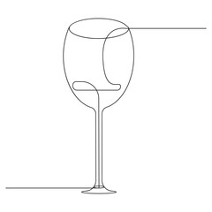 Vector wine glass continuous one line art outline drawing isolated on white background illustration and minimalist
