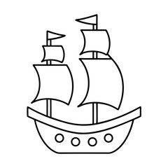 Detailed Pirate Ship Illustration with Sails Masts and Flag