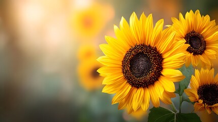 Fototapeta premium Vibrant sunflowers in a soft, natural light.