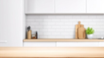 Modern Kitchen Interior with Clean Countertop and Blurred Background
