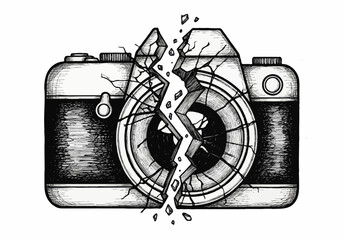 Broken camera lens artistic sketch illustration concept art