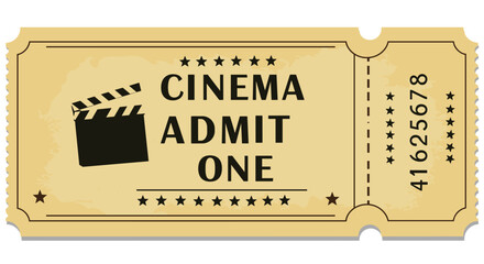 Vintage ticket "Cinema Admit One" ticket for movie theaters and events 