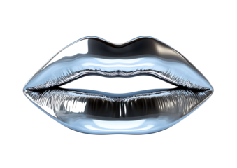 Chrome Metallic Lips Isolated on Transparent Background – Futuristic 3D Lip Icon for Pop Art and Design. high resolution PNG file