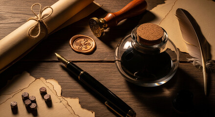 Vintage Writing Desk Flat Lay
