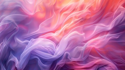 Obraz premium Abstract image of flowing, translucent fabric in vibrant hues of purple, pink, and orange, creating a dreamy, ethereal effect with soft, swirling folds and gradients