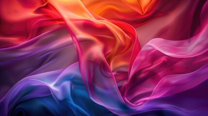 Obraz premium Abstract image of flowing, translucent fabric in vibrant hues of red, orange, pink, purple, and blue, creating a dynamic and colorful composition