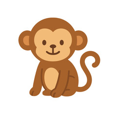 Cute cartoon monkey sitting with a friendly expression on transparent background  