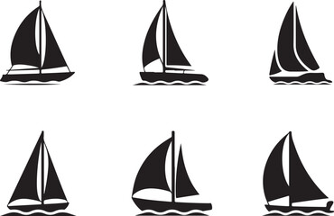 Yacht and Sailing Sport Silhouette Vector Collection Regatta Boats, Sails, Ocean Windcraft, and Club Logo ElementsYacht and Sailing Sport Silhouette Vector Collection Regatta Boats, Sails,