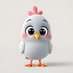 Fototapeta premium Cute 3D Cartoon Pigeon Character with Big Eyes and Round Body Design, Perfect for Animation and Children's Media