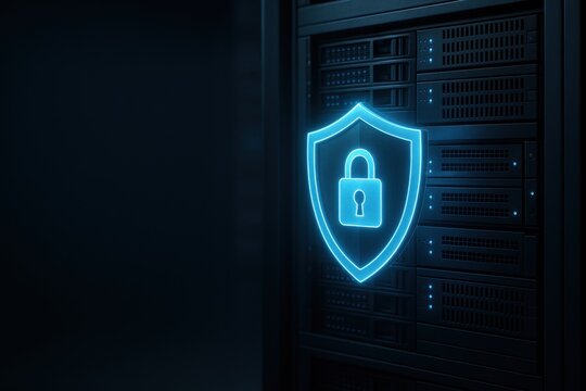 Cyber Shield Hovering on Secure Server Rack