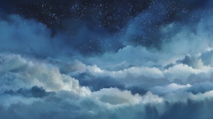 A night sky view of soft clouds.