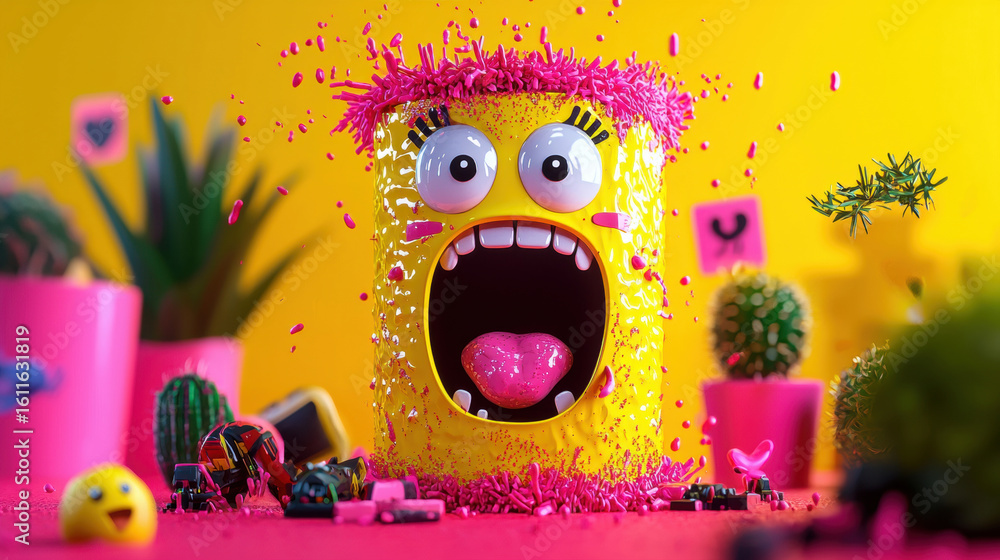 Poster countdown timer changes unexpectedly into vibrant emoji, creating humorous twist design combines smo