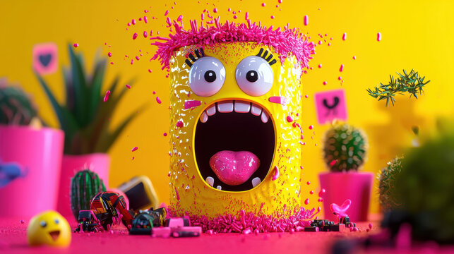 countdown timer changes unexpectedly into vibrant emoji, creating humorous twist design combines smooth pastel colors and tech inspired aesthetics for digital engagement