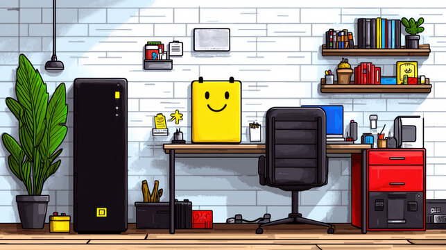 Countdown timer on clean desk unexpectedly turns into cheerful emoji, reflecting joyful surprises in digital content while showcasing modern workspace design - Powered by Adobe