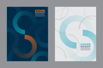 Vector abstract background with halftone dot patterns and circular compositions. Curved forms create a modern look, ideal for covers, posters, presentations, or digital artwork.