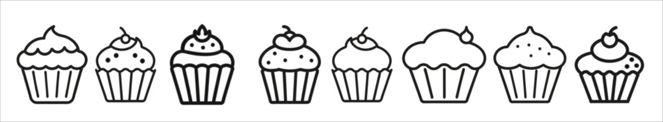 six simple line art cupcakes