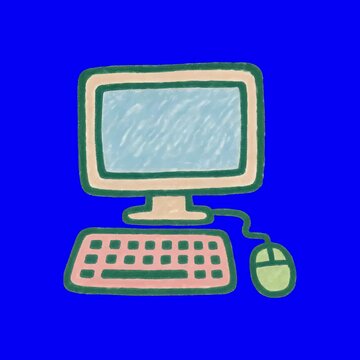 Retro computer illustration animation, transparent 4K video, green screen