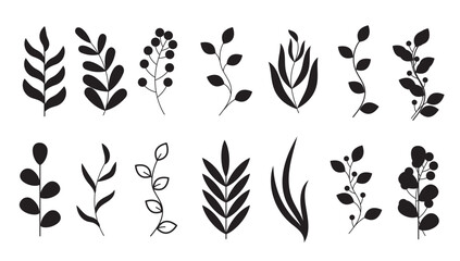 abstract floral set of plants with leaves flowers