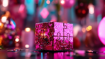 layered isometric puzzle cube opens up unveil lively animations bursting vivid colors and dynamic transitions, showcasing gamified user interface style in whimsical setting