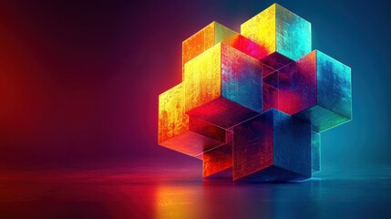 illustration presents layered isometric puzzle cube opens display vibrant animations and vivid color transitions, showcasing soft 3D shading inspired gamified design aesthetics