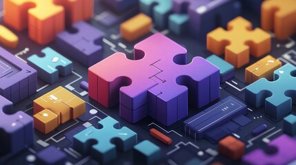 layered isometric puzzle cube opens showcase lively animations inside, featuring vivid color transitions and soft 3D shading in interactive design