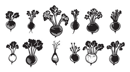 set of black and white illustrations of various vegetables .