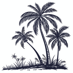 Fototapeta premium Tropical Palm Tree Silhouette Vector – Coconut Island Graphic Illustration