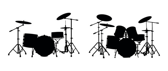 Complete Drum Set Silhouette - Percussion Instrument Illustration for Band or Concert