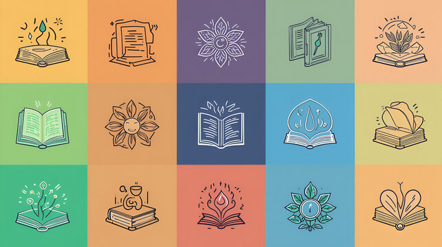 Book line icons collection. Restoration, Rejuvenation, Resurgence, Renewal, Refreshment, Rebirth, Regeneration vector and linear illustration. Reawakening,Reinvention,Refurbishment outline signs set