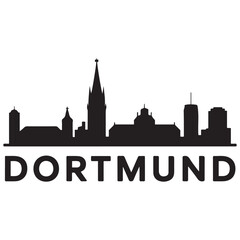Naklejka premium Dortmund skyline silhouette. Black Dortmund city. Vector black silhouette. with white background