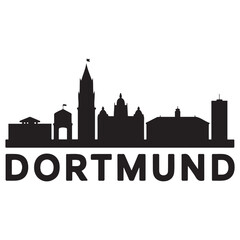 Fototapeta premium Dortmund skyline silhouette. Black Dortmund city. Vector black silhouette. with white background