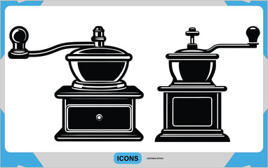 Coffee Mill Icon - Vector EPS for Coffee Preparation and Vintage Appliances