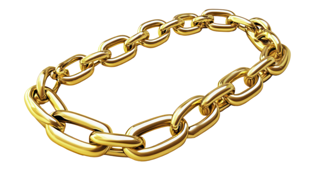 Gold Chain with Realistic Reflections and Links Laying on Transparent Background

